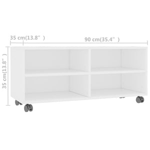 Weißer TV-Schrank mit Rollen 90x35x35 cm