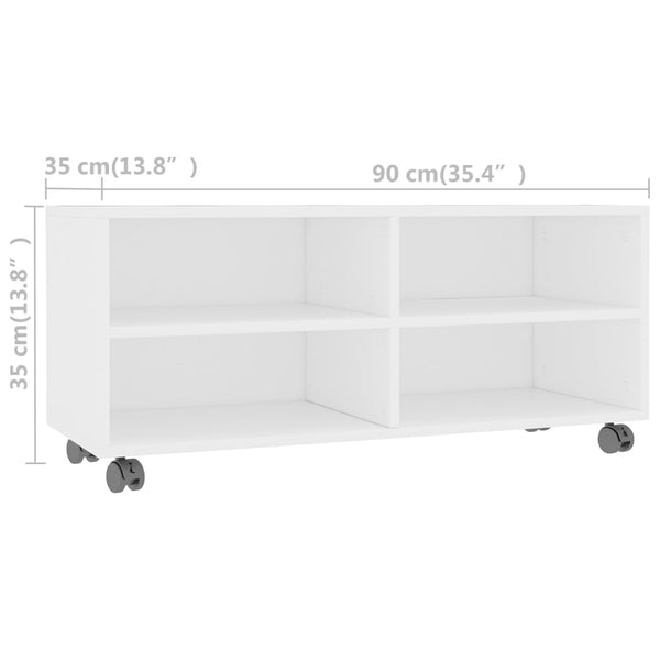 Weißer TV-Schrank mit Rollen 90x35x35 cm