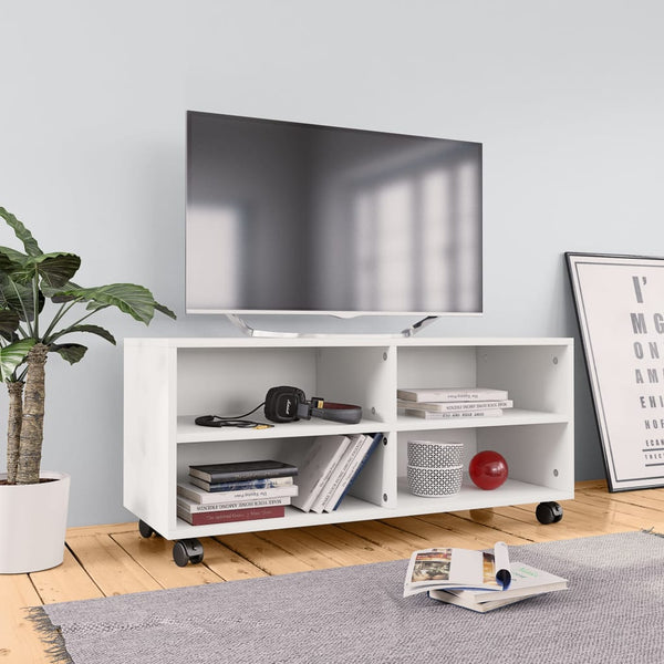 Weißer TV-Schrank mit Rollen 90x35x35 cm