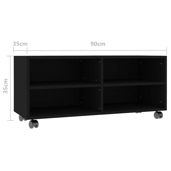 Schwarzer TV-Schrank mit Rollen 90x35x35 cm