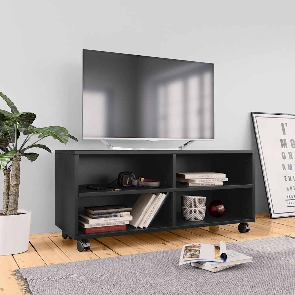 Schwarzer TV-Schrank mit Rollen 90x35x35 cm