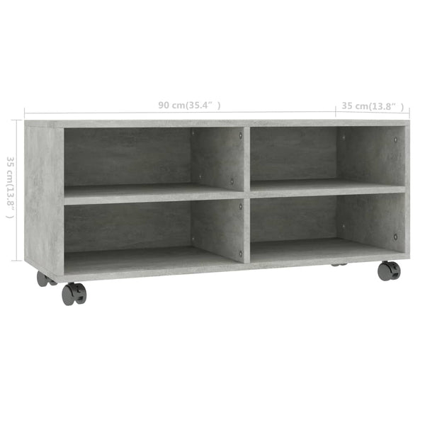 TV-Schrank Betongrau auf Rollen 90x35 cm