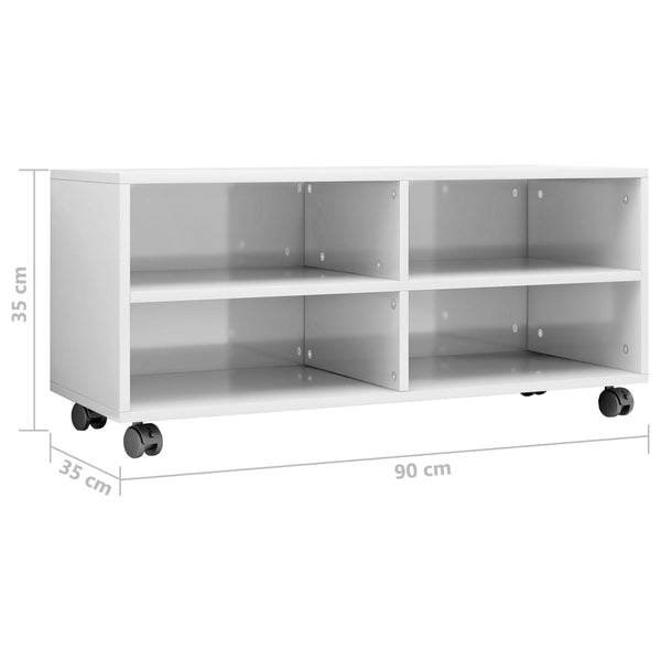TV-Schrank Weiß Hochglanz Rollen 90x35x35 cm