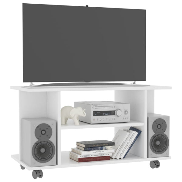 Weißer TV-Schrank mit Rollen 80x40x45 cm