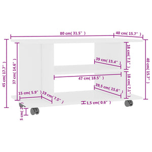 Weißer TV-Schrank mit Rollen 80x40x45 cm