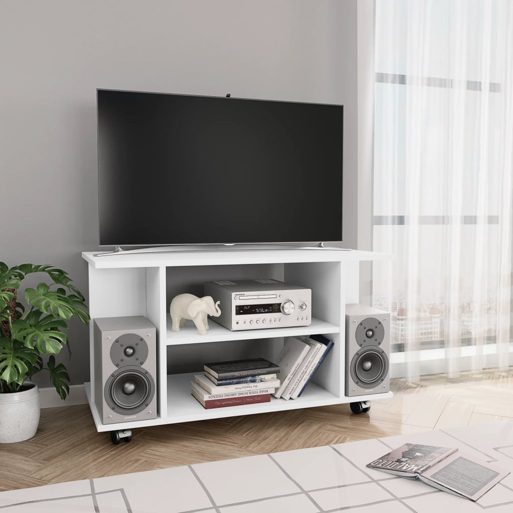 Weißer TV-Schrank mit Rollen 80x40x45 cm