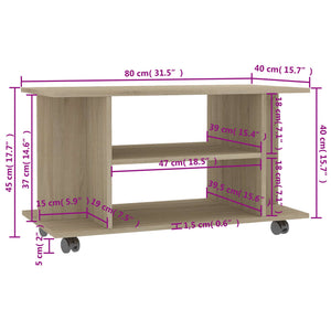 TV-Schrank Sonoma-Eiche mit Rollen 80x40x45 cm