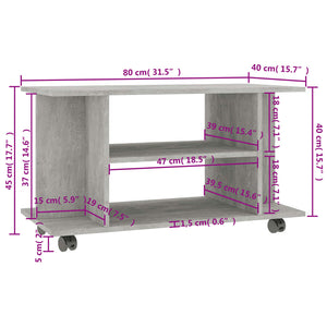 Betongrauer TV-Schrank mit Rollen