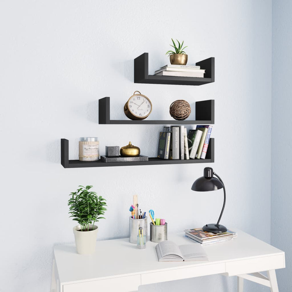 vidaXL Étagère murale 3 pcs Gris Bois d'ingénierie