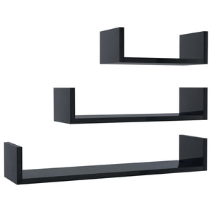 Wandregal Set, 3-teilig, Schwarz Hochglanz
