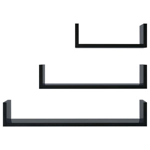 Wandregal Set, 3-teilig, Schwarz Hochglanz