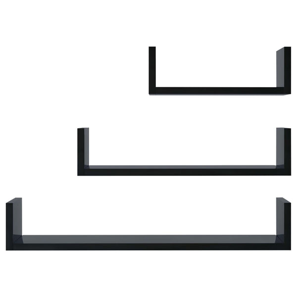 Wandregal Set, 3-teilig, Schwarz Hochglanz