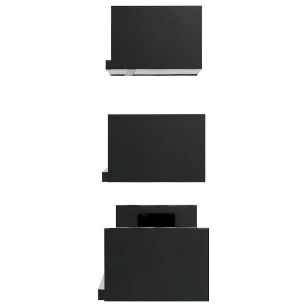 Wandregal Set, 3-teilig, Schwarz Hochglanz