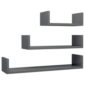 Wandregal Grau Hochglanz, 3er Set