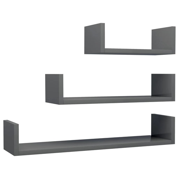 Wandregal Grau Hochglanz, 3er Set