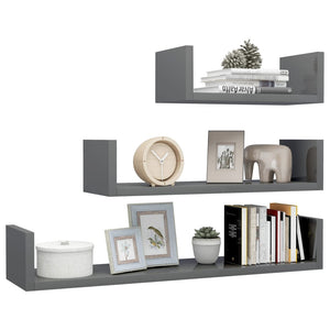 Wandregal Grau Hochglanz, 3er Set