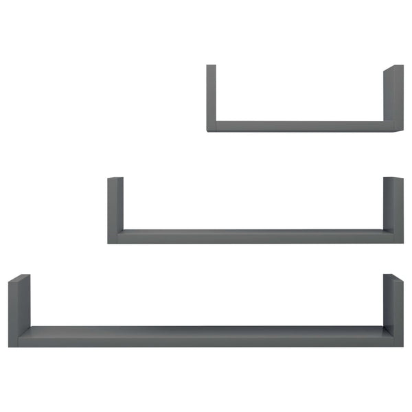 Wandregal Grau Hochglanz, 3er Set