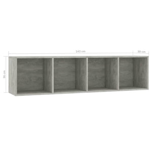 Betongraues Bücherregal/TV-Schrank, 143 cm