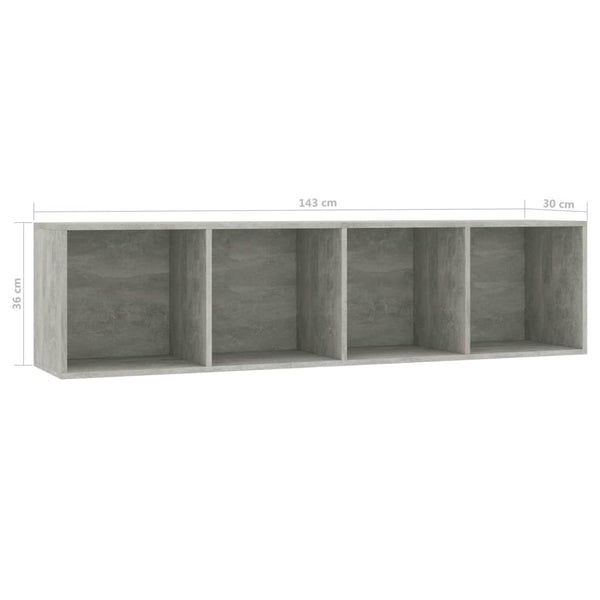 Betongraues Bücherregal/TV-Schrank, 143 cm