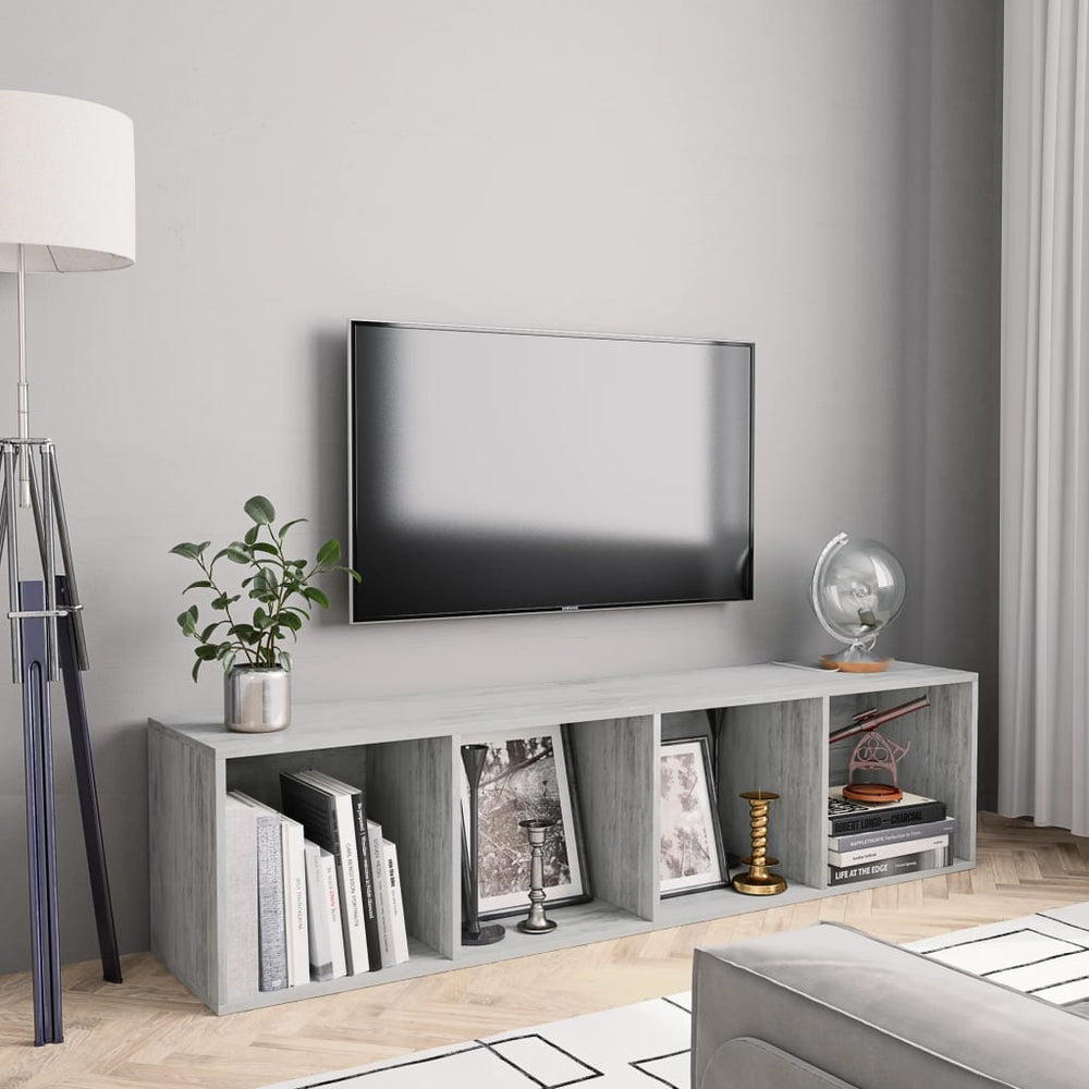 Betongraues Bücherregal/TV-Schrank, 143 cm