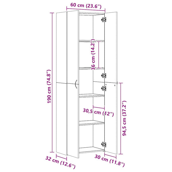 Büroschrank Sonoma Eiche 60x32x190 cm