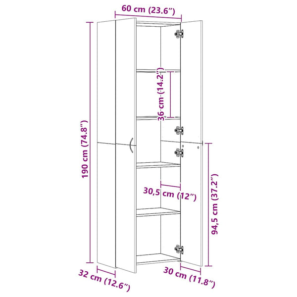 Hochglanz Büroschrank Weiß, 190 cm