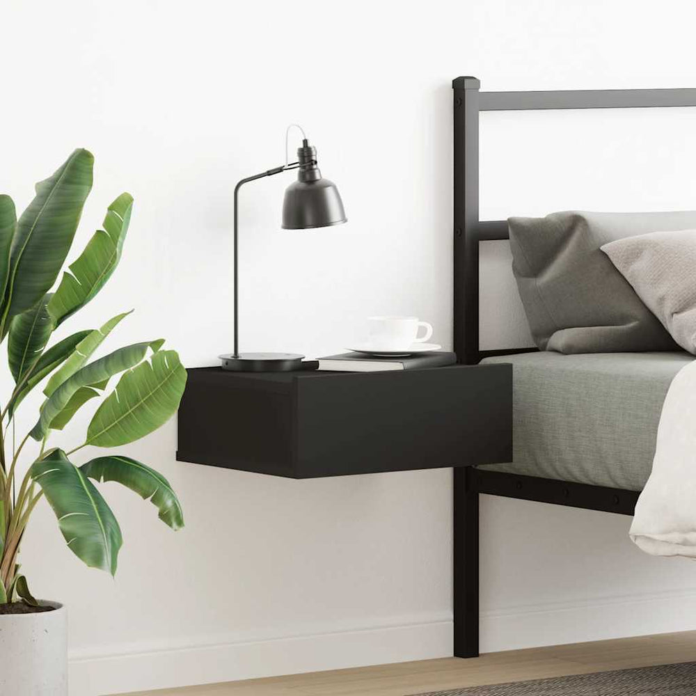 vidaXL Wall-Mounted Nightstand Black 40x30x15 cm Engineered Wood