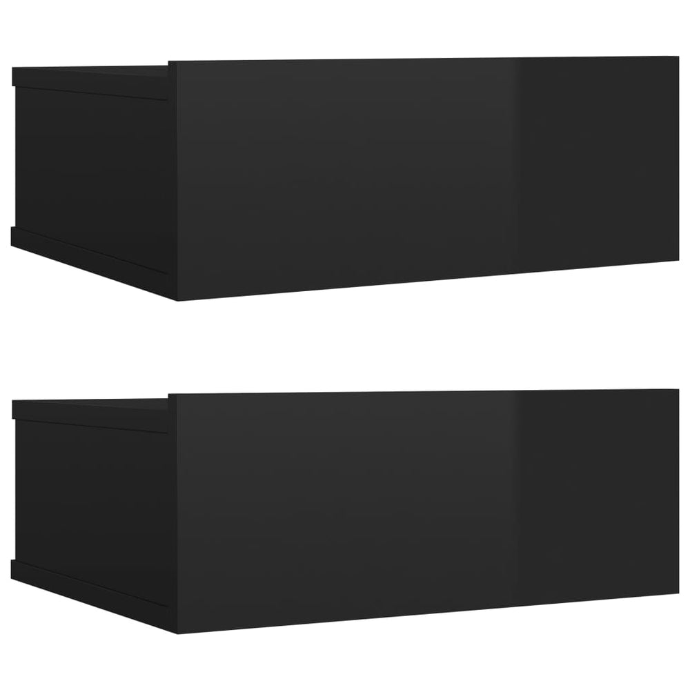 vidaXL Wall-Mounted Bedside Tables 2 pcs High Gloss Black 40x30x15 cm