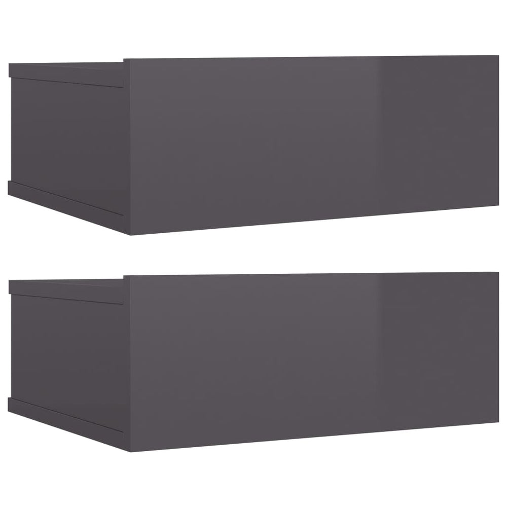 vidaXL Wall-Mounted Nightstands 2 pcs High Gloss Grey 40x30x15 cm