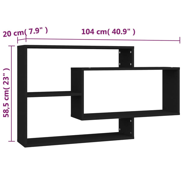 Schwarzes Wandregal 104 cm