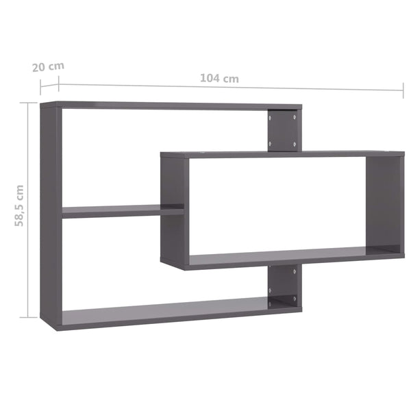 Hochglanz Wandregal Grau 104 cm