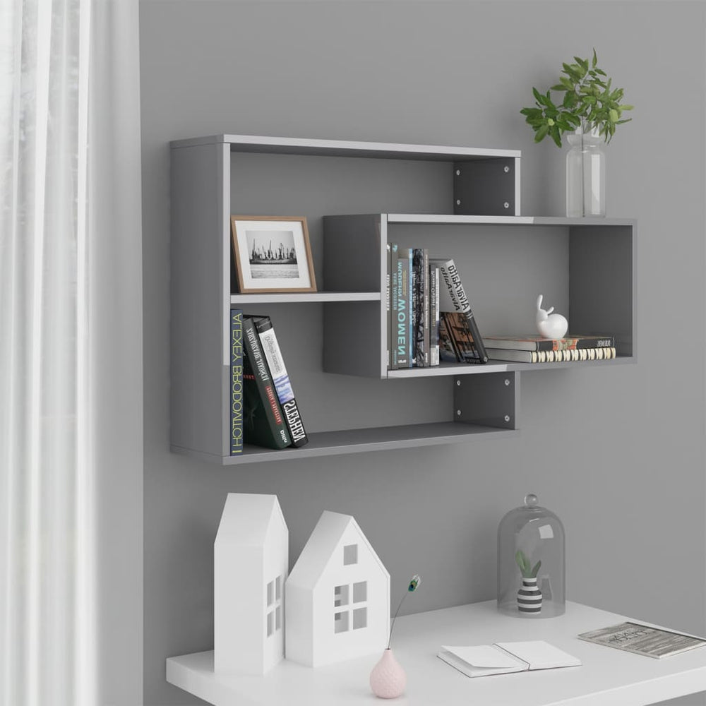 vidaXL Étagères murales gris brillant 104x20x58,5 cm en bois d'ingénierie