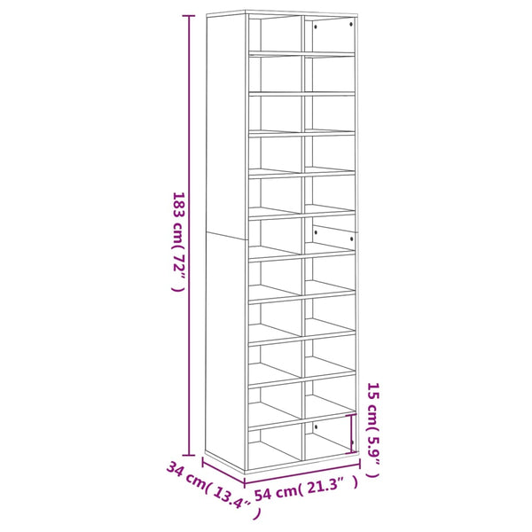 Schuhschrank Sonoma Eiche 54x34x183 cm