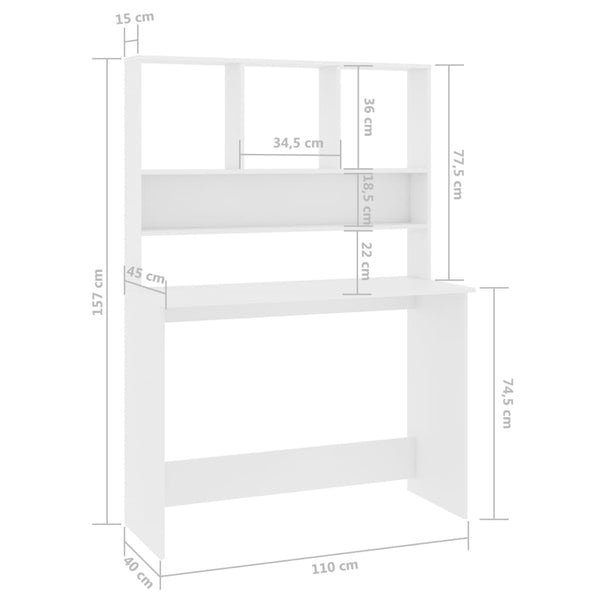 Schreibtisch Weiß mit Regalen 110 cm