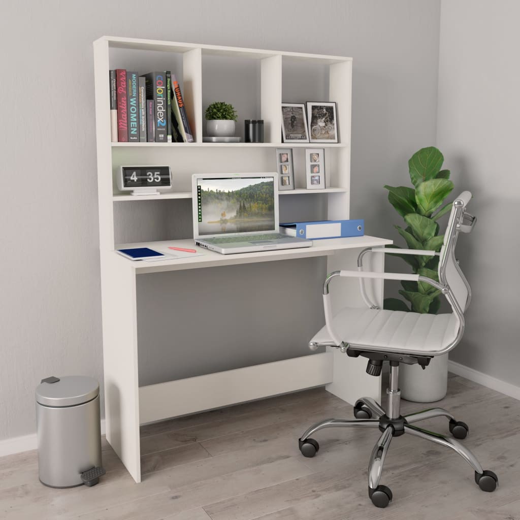Schreibtisch Weiß mit Regalen 110 cm
