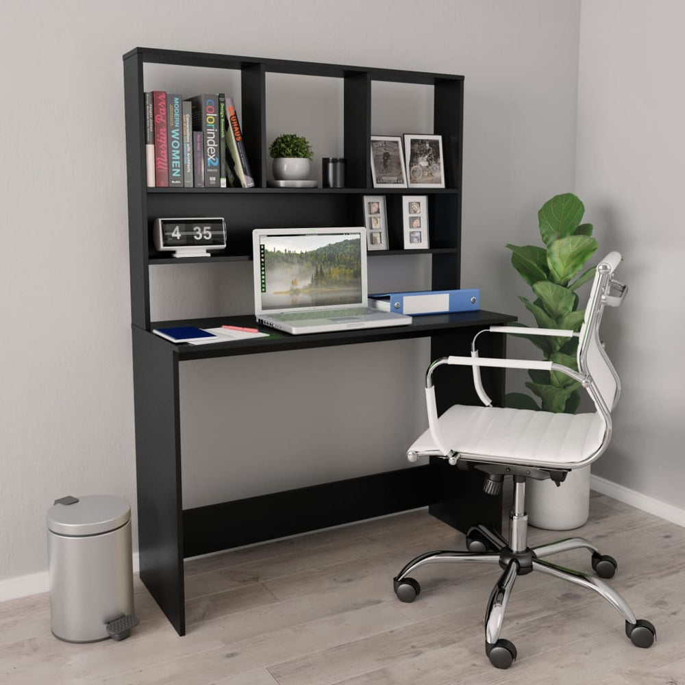 Schreibtisch mit Regalen, Schwarz, 110 cm