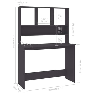 Schreibtisch mit Regalen, Grau, 110 cm