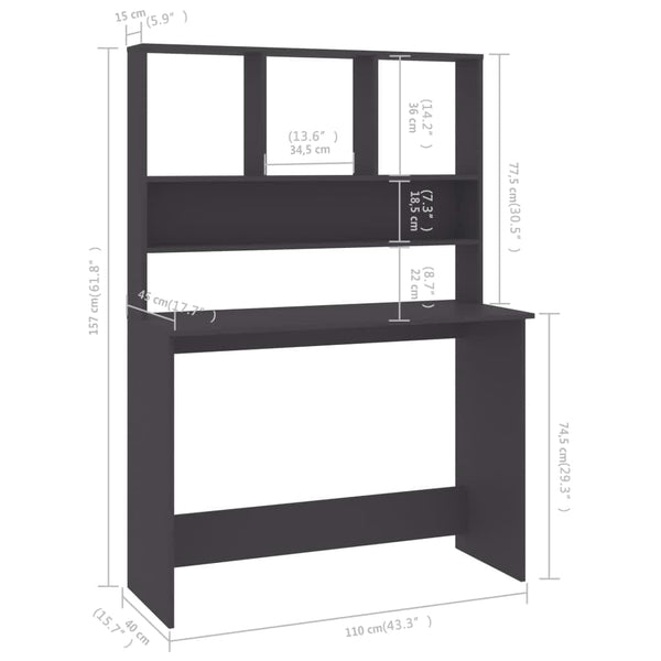 Schreibtisch mit Regalen, Grau, 110 cm