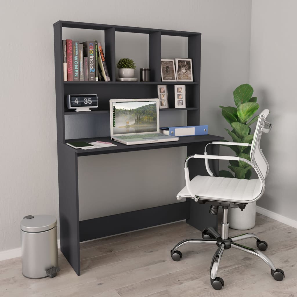 Schreibtisch mit Regalen, Grau, 110 cm