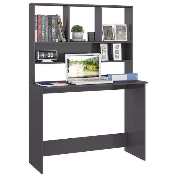 Schreibtisch mit Regalen, Hochglanz Grau, 110 cm