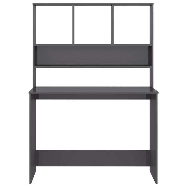 Schreibtisch mit Regalen, Hochglanz Grau, 110 cm