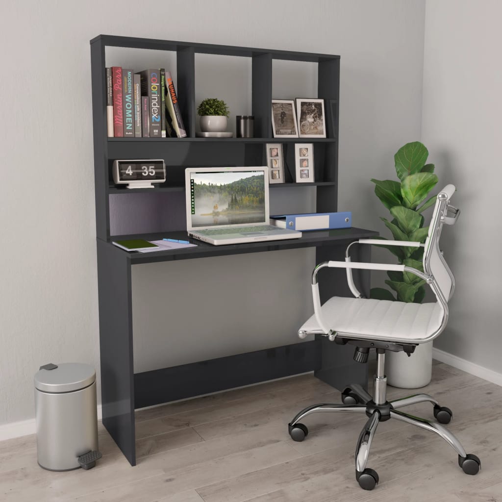 Schreibtisch mit Regalen, Hochglanz Grau, 110 cm