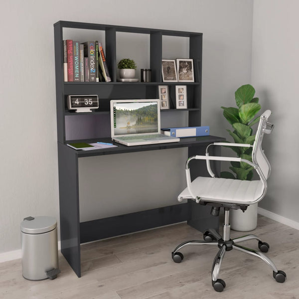 Schreibtisch mit Regalen, Hochglanz Grau, 110 cm