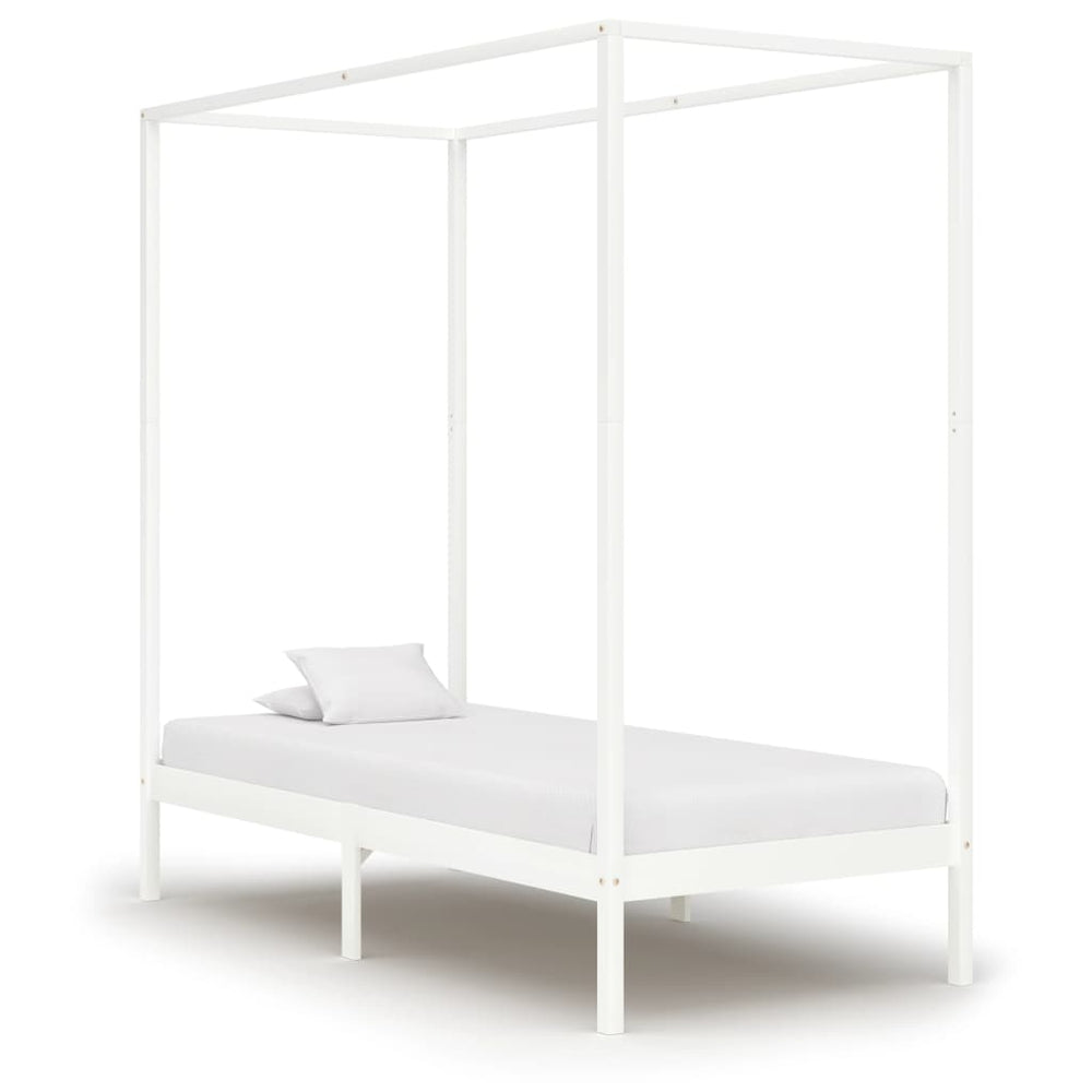 Cadre de lit à baldaquin vidaXL Blanc Bois de pin massif 90 x 200 cm