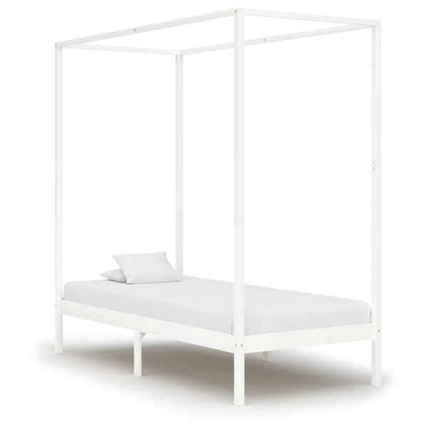 Cadre de lit à baldaquin vidaXL Blanc Bois de pin massif 90 x 200 cm