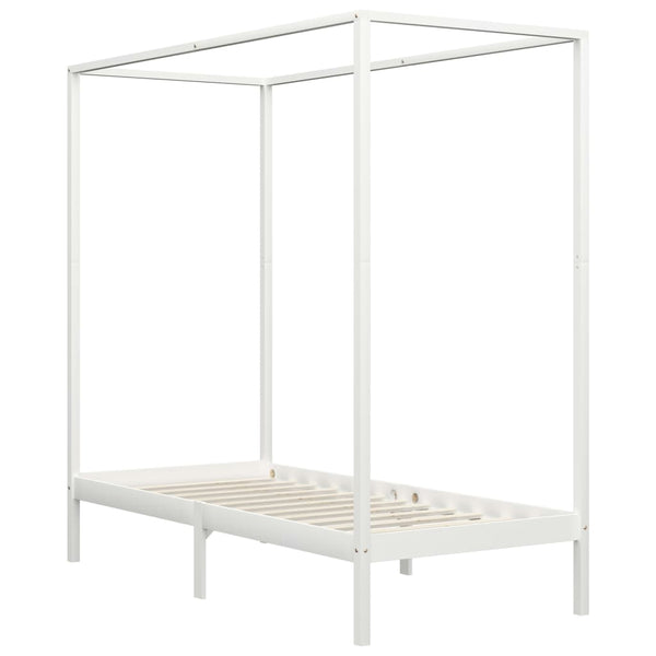 Cadre de lit à baldaquin vidaXL Blanc Bois de pin massif 90 x 200 cm