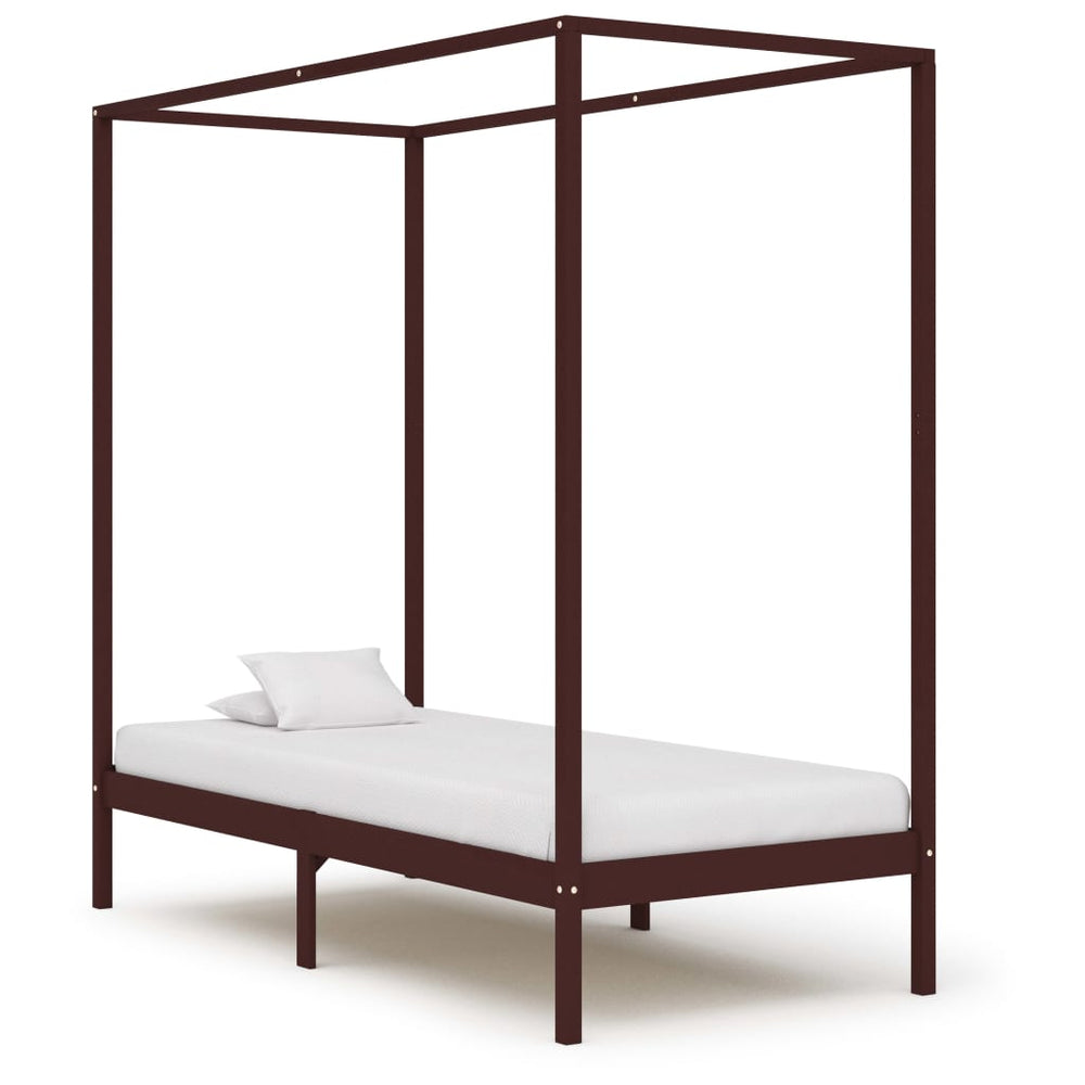 vidaXL Cadre de lit à baldaquin Bois de pin massif marron foncé 90 x 200 cm