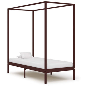vidaXL Cadre de lit à baldaquin Bois de pin massif marron foncé 90 x 200 cm