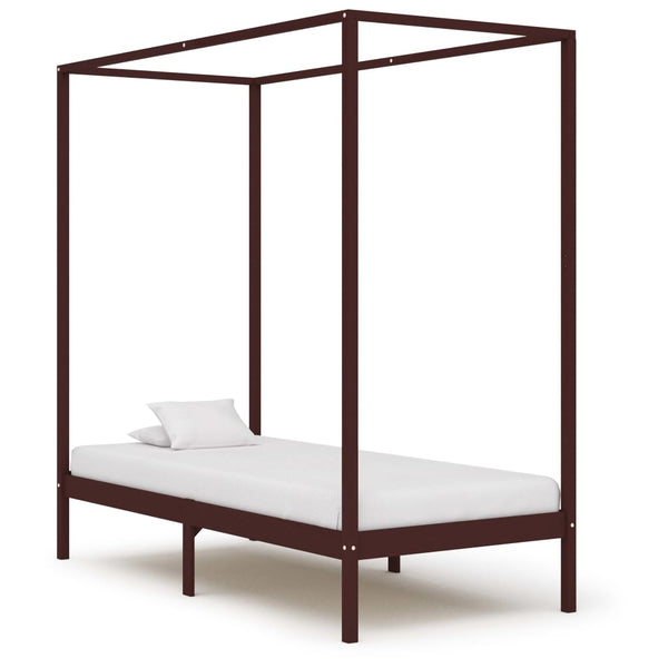 vidaXL Cadre de lit à baldaquin Bois de pin massif marron foncé 90 x 200 cm
