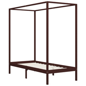 vidaXL Cadre de lit à baldaquin Bois de pin massif marron foncé 90 x 200 cm